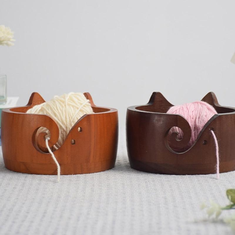 Round Knitting Bowl Yarn Bowl Cats Shape Yarn Holder Large Yarn Storage Bowl Wool Storage Bowl Knitting Supplies