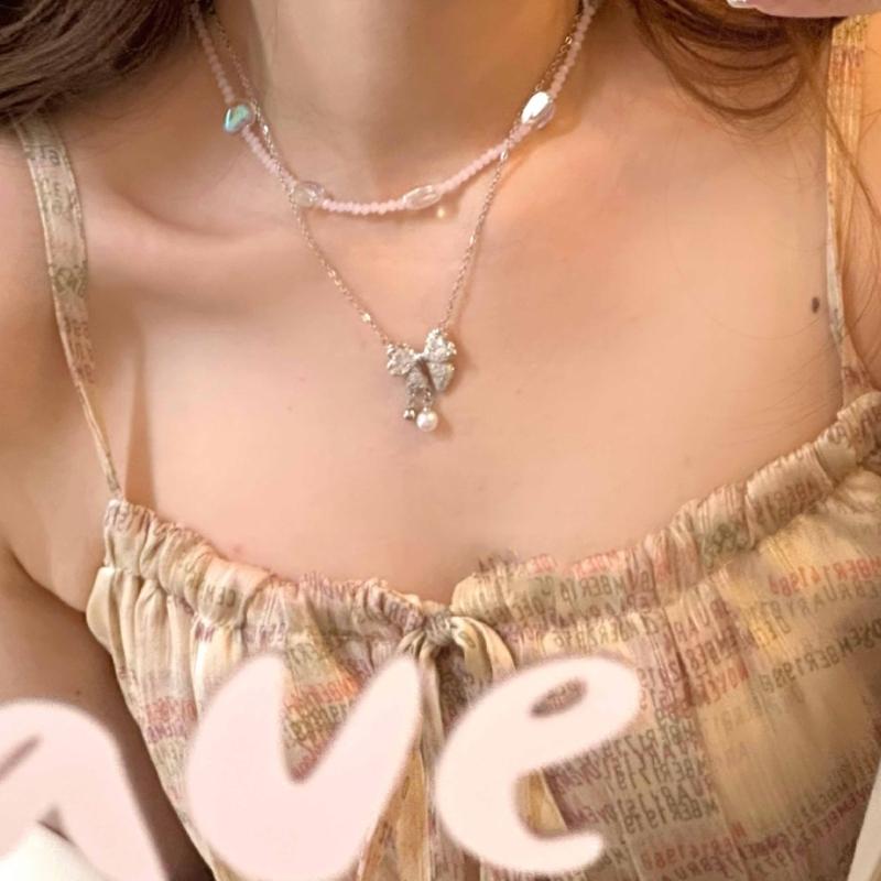 Y2K Glass Heart Star Butterfly Bead Pendant Necklace Bracelet for Women Clavicle Chain Fashion Valentines Day Gifts