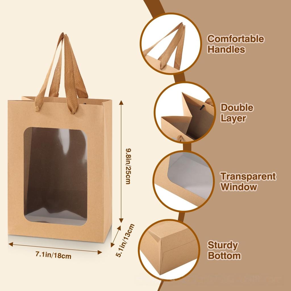 10pcs Window Gift Bags With Ribbon Handles For Flower Bouquet Presents Valentines Day Party Favors Bridal Shower Packaging Packs