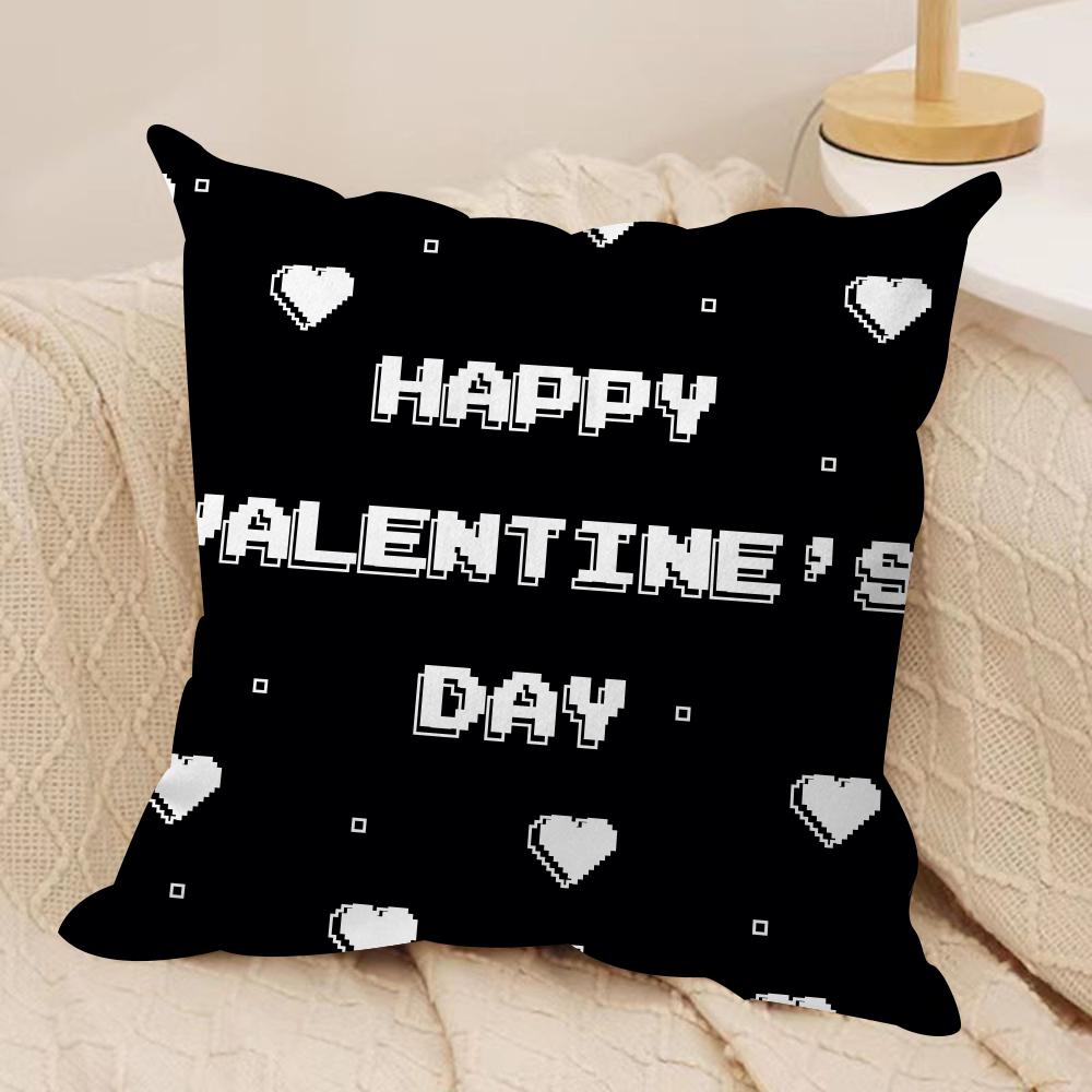 Cute Valentine's Day Cushion Cover Silky Short Plush Double-Sided Printed Pillow Case for Sofa All Seasons Home Decor Gift