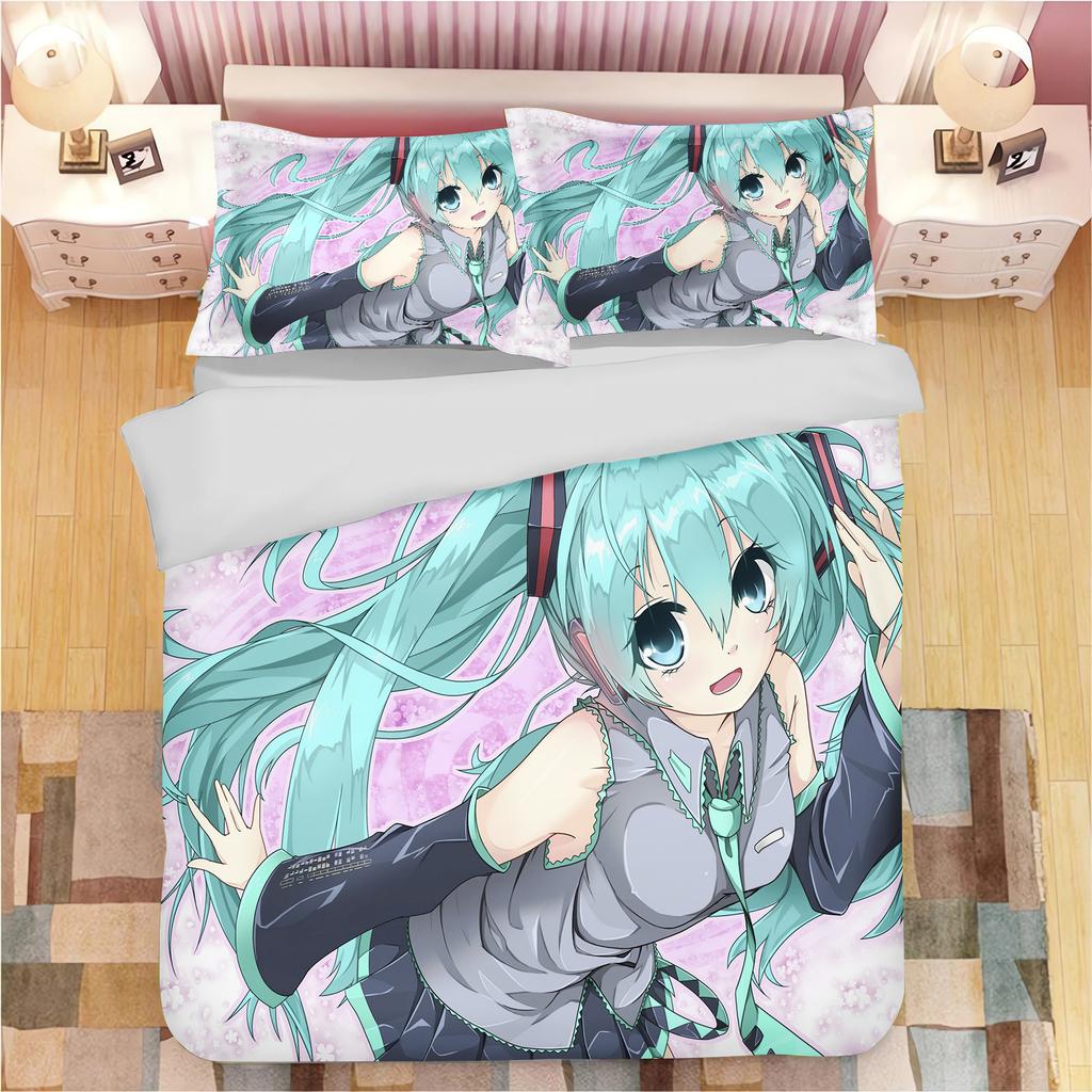 Cartoon Quilt Cover Second Dimension Hatsune Miku Cute Printed Bedding Anime  Polyester, Skin Friendly, Breathable