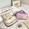 Bow Print Underwear Storage Bag, Portable Travel Lingerie Organizer with Handle, Multi-compartment Bra & Socks Pouch