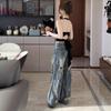 Do Old Hole Straight Jeans Women Autumn Retro Wide-leg Trousers Casual High-waisted Thin Dragged Floor Trousers Jeans for Women Long Denim Pants