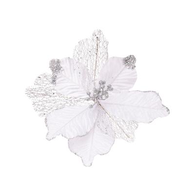 Guld Röd Konstgjord Julblomma Med Långvarigt Tyg Metall Design Lätt Att Hänga På Träd Vägg Dörr