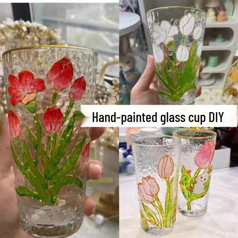 Rainbow Sheen Hand-Painted Glass Cup - Bling Design for Summer