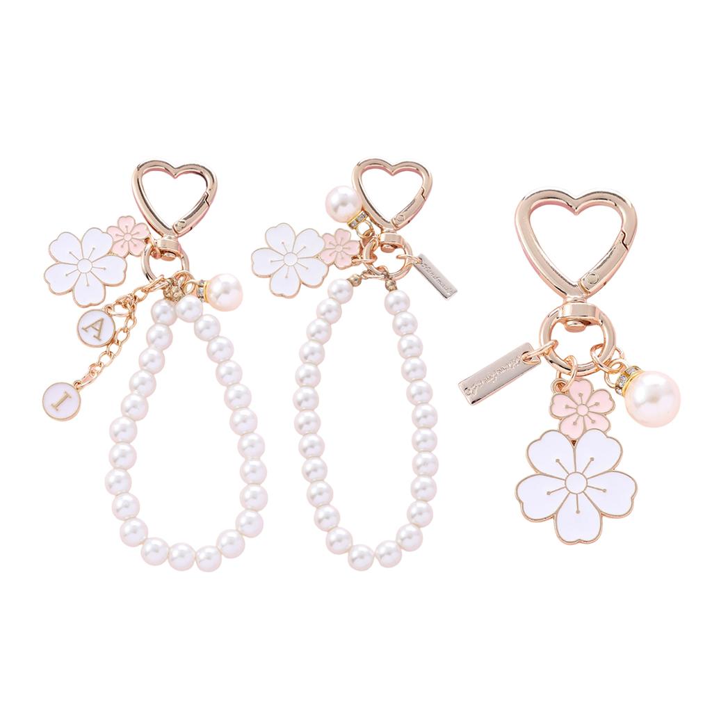 Stylish Dual Color Floral Letter Pearls Keychain Versatile Floral Pearls Keychain with Letter Card Charm For Keys Bags