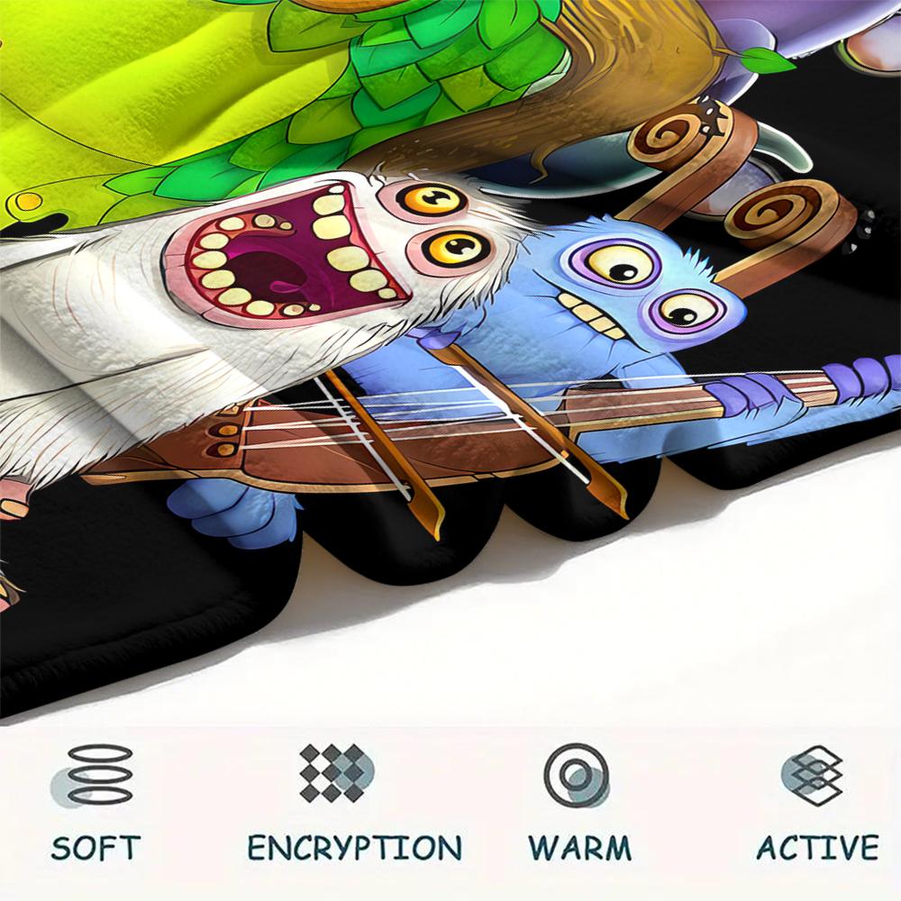 1PC My Singing Monsters Print Flannel Blanket, High quality All Seasons, Home Decor, Warmth and Comfort, Perfect for Christmas Gifts