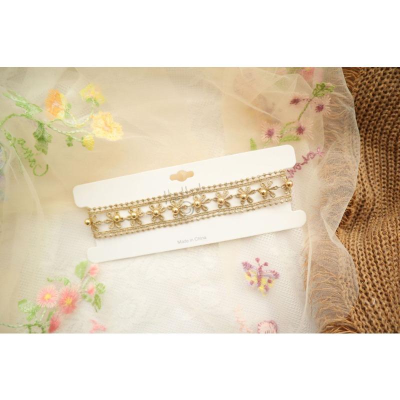 Korean Vintage Gold Lace Hollow Flower Beaded Choker Necklace For Women