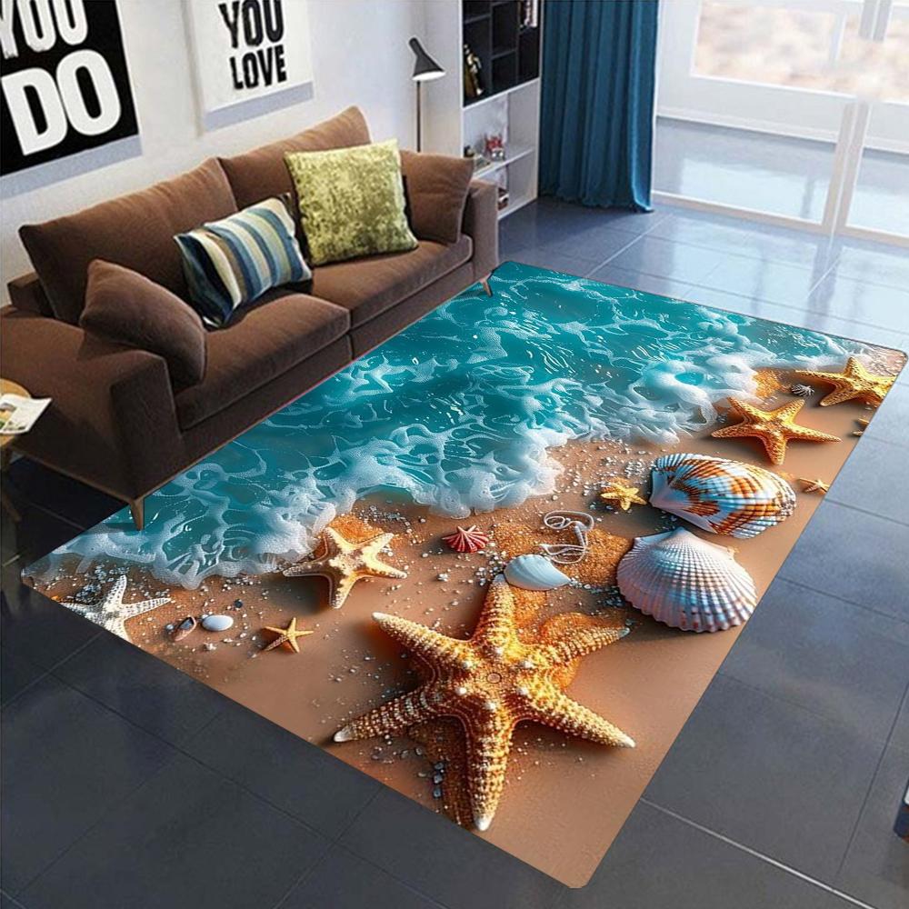 2025 New Starfish Beach Shell Sea Star Sand Carpet Rug for Living Room Bedroom Home Sofa Decoration,Kids Play Non-slip Floor Mat