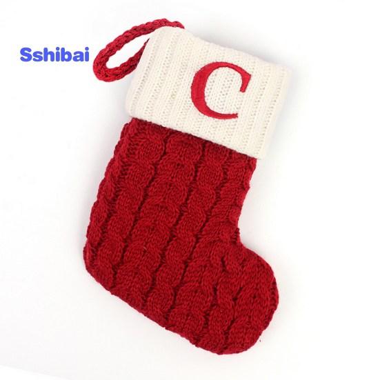 Christmas Sock Ornament with Lanyard Large Capacity Rich Color Classic Letter Design Stocking Hanging Decoration