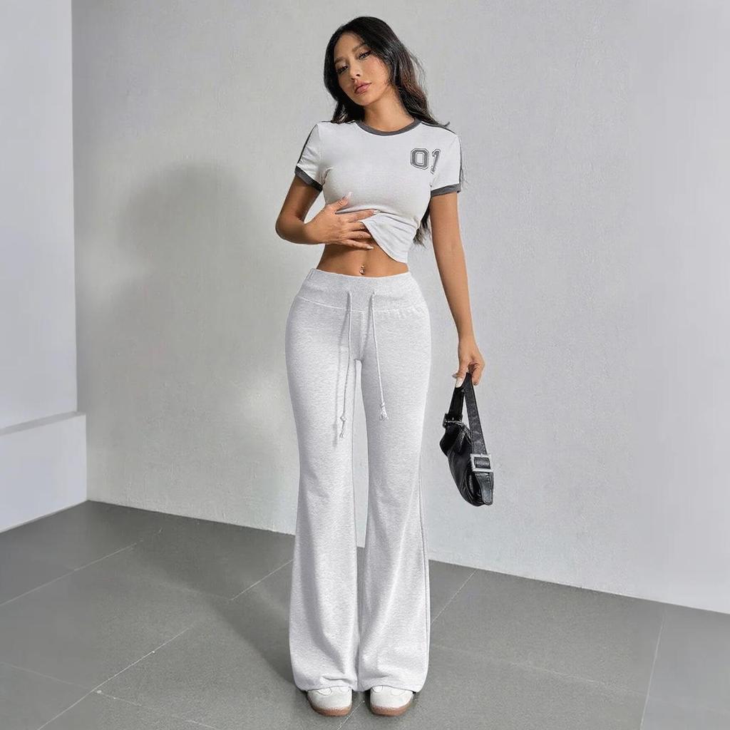 2025 Autumn European & American Women's High Waist Drawstring Flare Pants