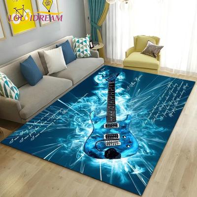 Classical Electric Guitar Music Area Rug Large,Carpet Rug for Living Room Bedroom Sofa Doormat Decoration, Non-slip Floor Mat 3D