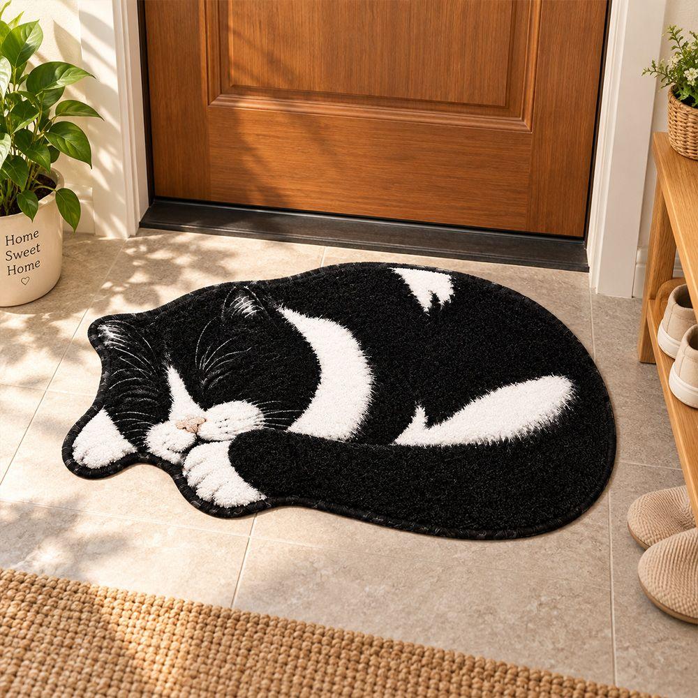 Soft Cat-Shaped Area Rug 2D Bedside Door Mat Cute Entryway Floor Mat  Home Decor