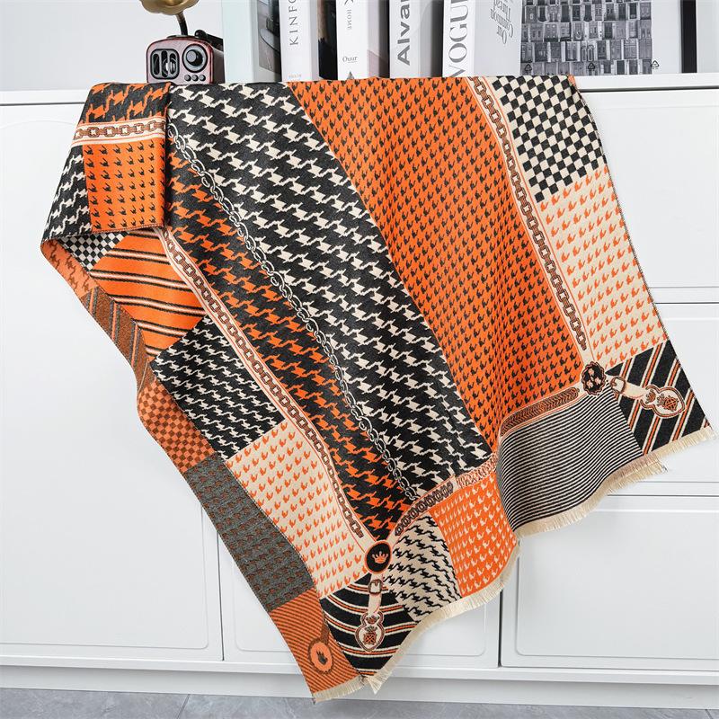 

Scarf women s winter new versatile thousand bird grid shawl thickened imitation cashmere warm high-end scarf 180x65cm