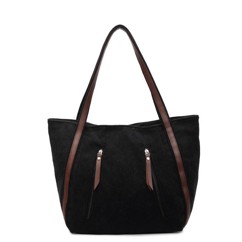 Женская сумка через плечо, большая вместимость, однотонная, вельветовая сумка-тоут чёрный