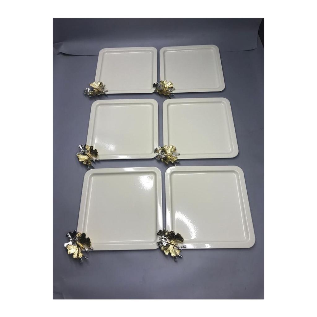 Luxus Quadratisch Schmetterling Zubehör Edelstahl Set von 6 Silber Kaffee, Tee, Dekorative Präsentation Serviertablett