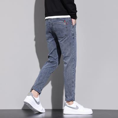 Jeans da uomo primavera ed estate slim fit gamba dritta piccola alla moda elastici casual da uomo pantaloni lunghi semplici e comodi da uomo