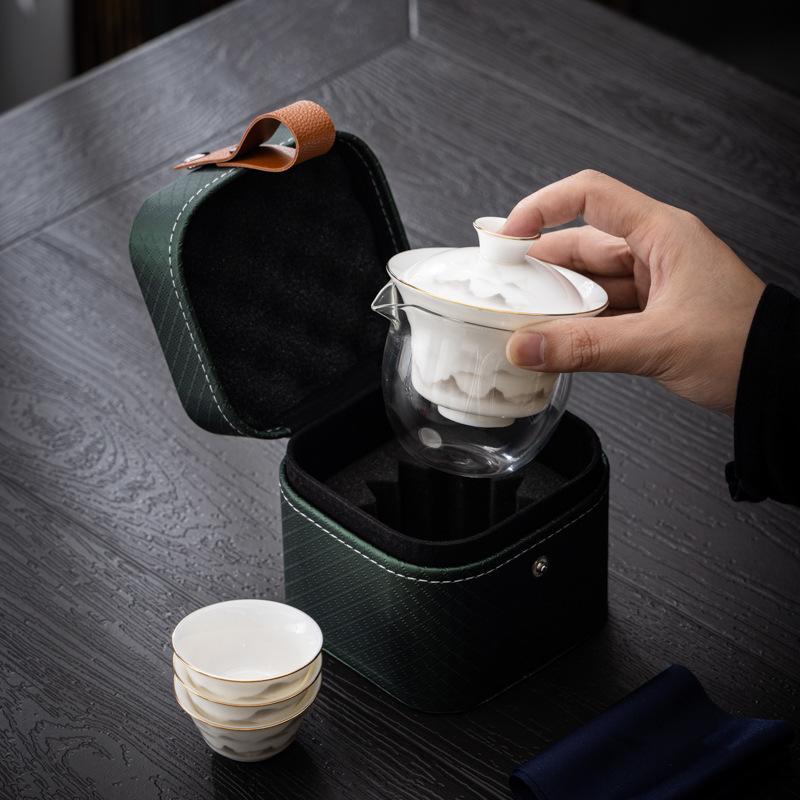 Suet Jade Porcelain Portable Travel Tea Set China White Gift Business Company Gift Set