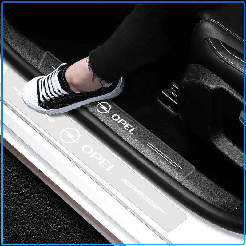 4 Stuks Auto Drempelbeschermer Transparant Decoratief Badge 3D Sticker Voor Opel crosa d astra h insignia astra j zafira b mokkaastra vivaro astra g