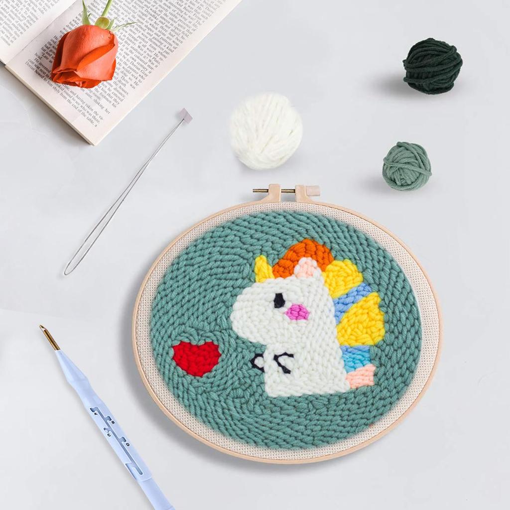 Russian DIY Punch Needle Embroidery Kit: Includes Yarn, Needle, Latch Hook, & Hoop for Knitting & Ornament Crafting
