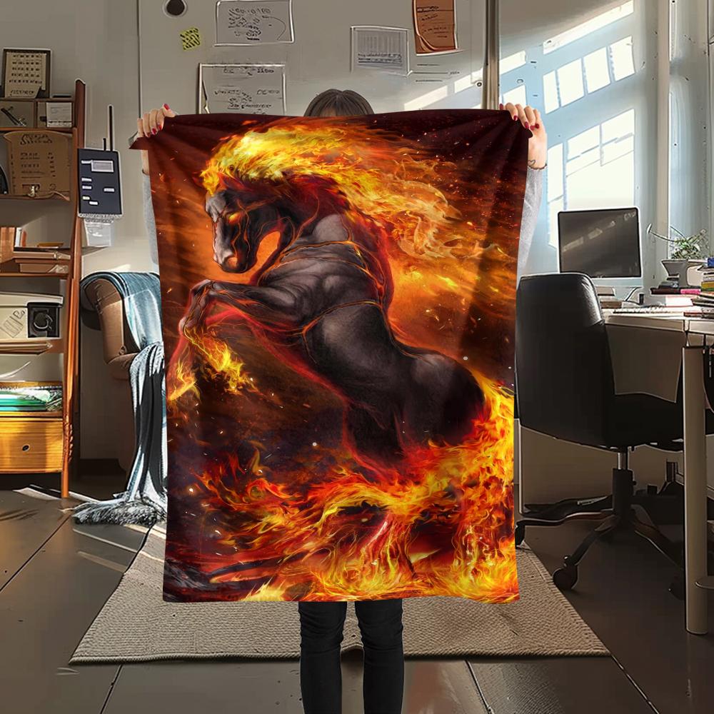 1Pc Horse Print Flannel Blanket, High Quality Comfortable for All Seasons, Home Decor, Warmth and Comfort, Perfect for Christmas Gifts