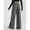Leopard Print Casual Pants For Women With Polyester Fabric And Loose Fit For Autumn