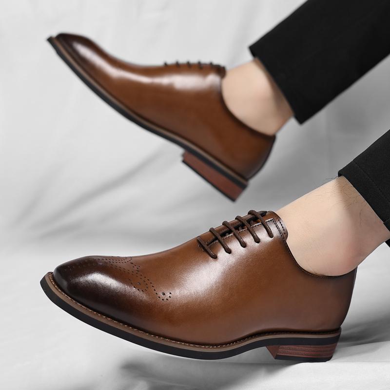 Luxury Designer New Men's Pointed Black Brown Lace Up Wedding Brogue Oxford Shoes Male Formal Dress Footwear Zapatos Hombre