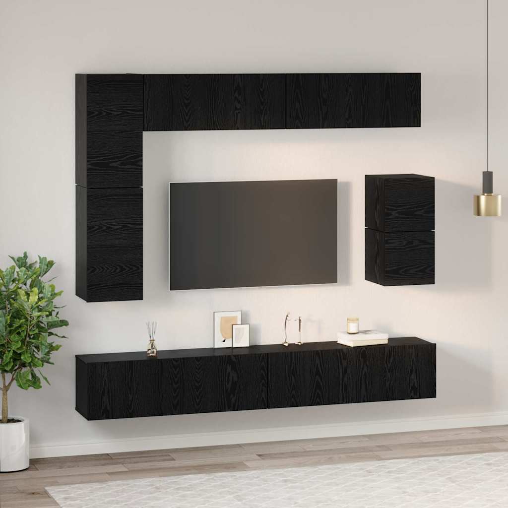 TV Cabinet Set 8 pcs Black Oak Effect Wood Based Panel