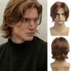 Perucă Scurtă Sintetică Blondă Ombre Peruci Ondulate pentru Bărbați Păr Natural Ondulat Perucă Masculină cu Breton Zilnic Cosplay Costum Halloween pentru Bărbați