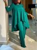 Women's Fashion European & American Style Plus Size Long-Sleeve Top & Wide-Leg Pants Set
