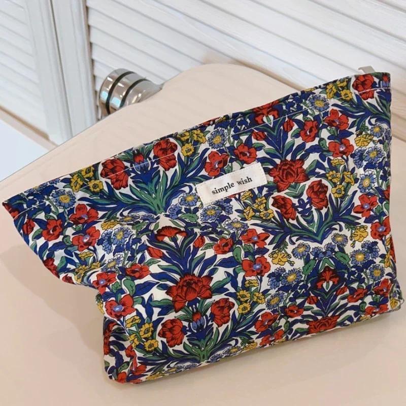 Cotton Ladies Travel Storage Lipstick Bag Retro Flower Women's Cosmetic Bags Cute Design Girls Pencil Case Makeup Bag Handbags