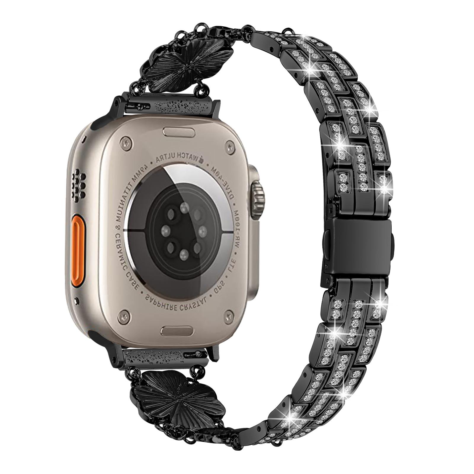 

Ремінець для Apple Watch Series 10 42мм/9 8 7 41мм/SE (2023) SE (2022) SE 6 5 4 40мм/3 2 1 38мм Металевий ремінець для годинника з декором у вигляді конюшини з кристалами Black