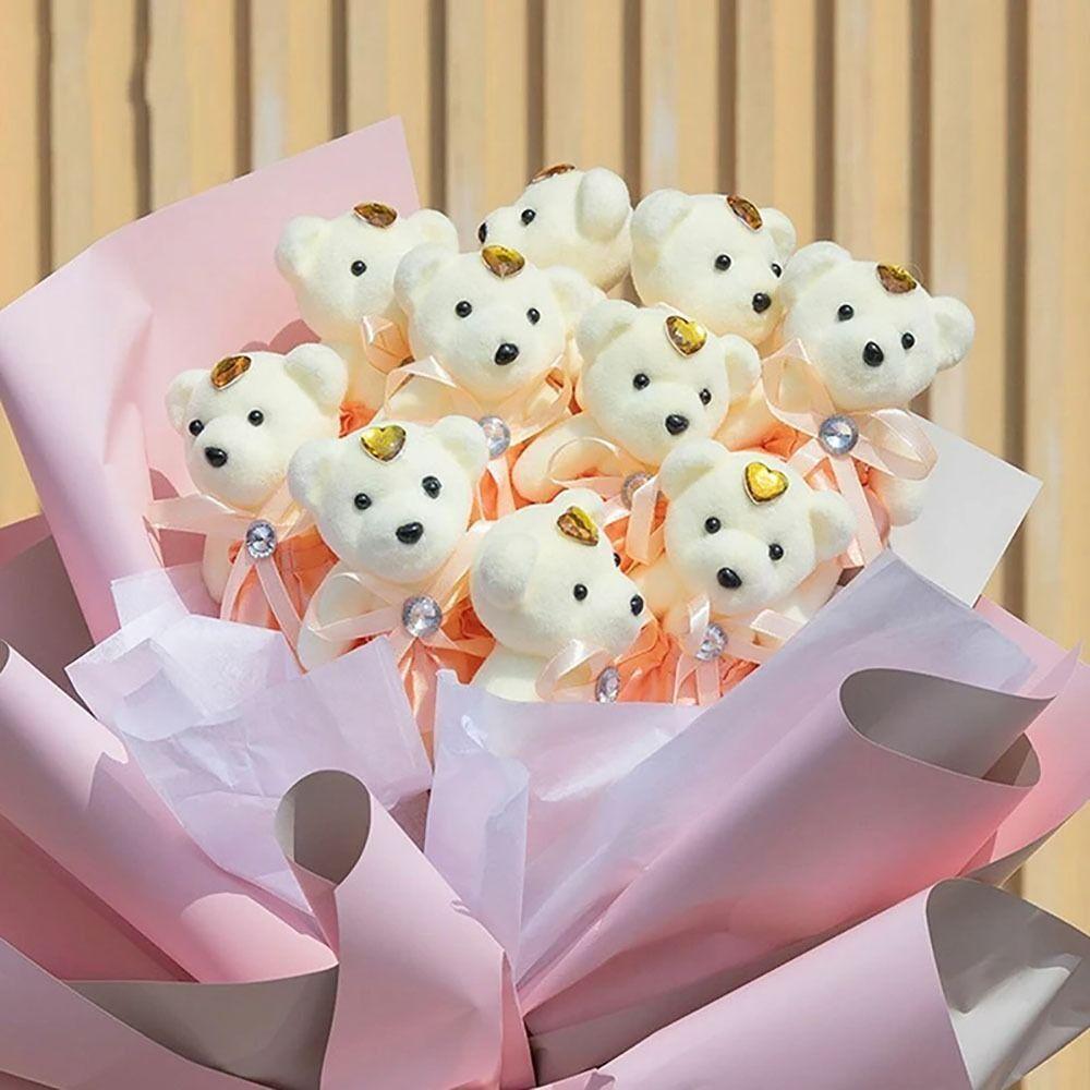 10Pcs/Set Cute Bear Doll Cartoon Plush Toys New Bear Bouquet Accessories