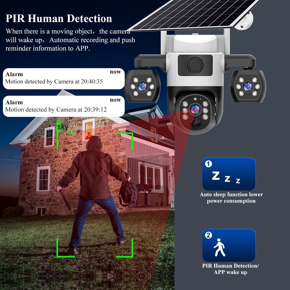 V380 Solar-Powered 4G WiFi Outdoor Camera with Three-Screen Display