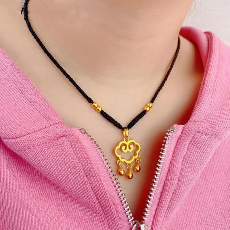 Auspicious Cloud Ruyi Lock Necklace with Bell Pendant - Handmade Woven Good Luck Charm, Qixi Gift for Girlfriend.