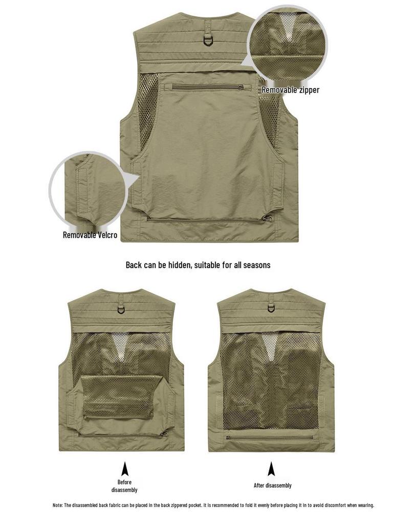 Vestă de pescuit pentru bărbați, cu buzunare multiple, pentru exterior, cu logo personalizat, disponibilă și mărimi mari