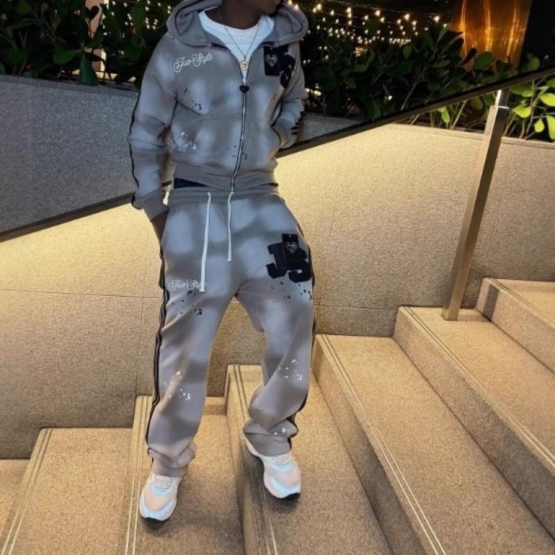 Mens Oversized Hooded Zip-Up Sweatshirt Pants
