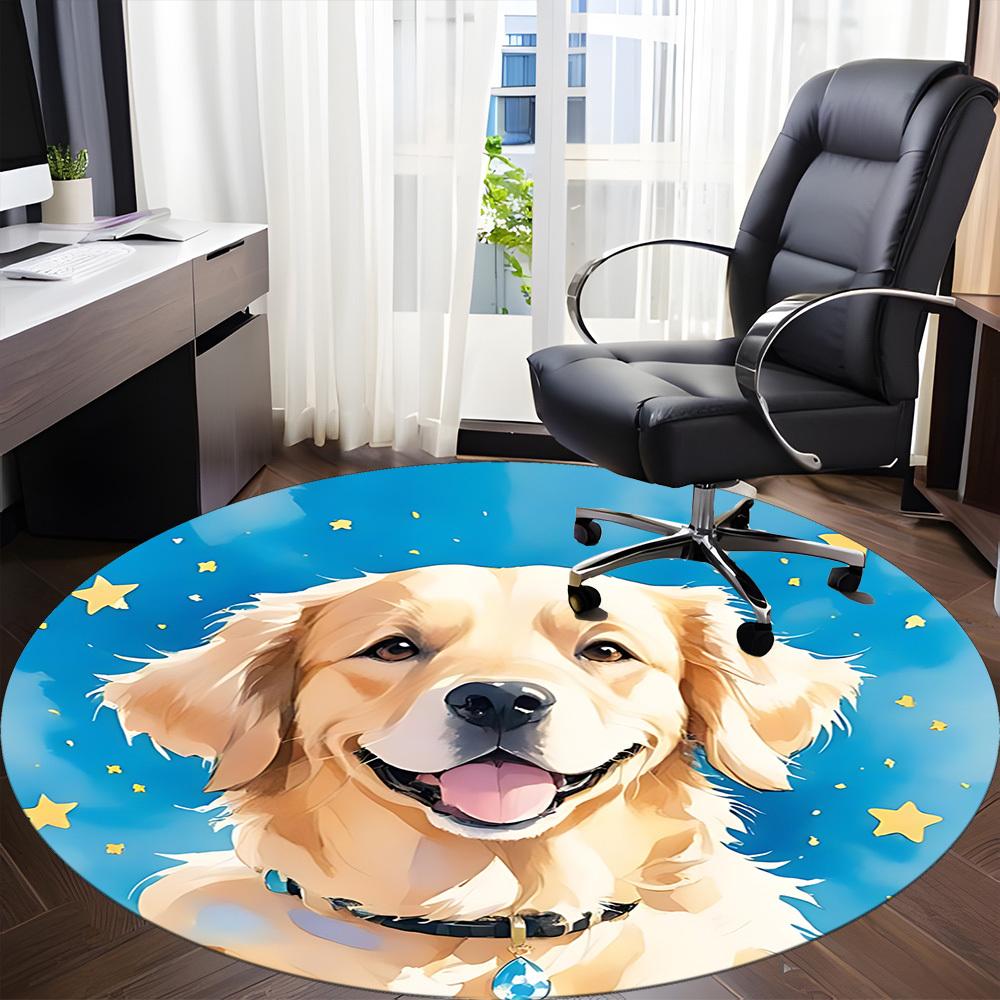 1pc Golden Retriever Office Round Rug, Non-slip, Soft and Durable Office Rug for Interior Decoration, Perfect for Office, Beautiful Decoration Yy26031
