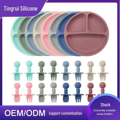 Set Piatto Diviso in Silicone per Bambini e Posate a Forma di Orsetto Cartoon - Stoviglie Anti-caduta per Alimentazione Infantile