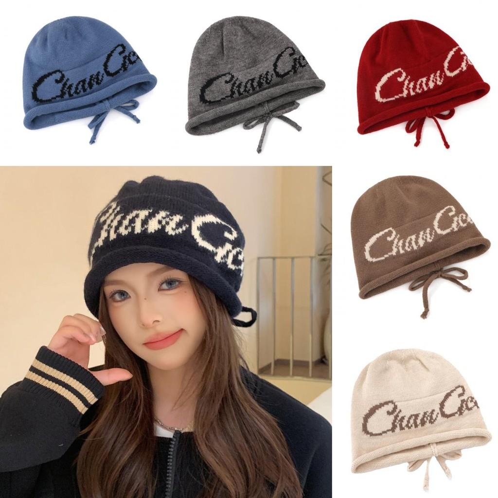 Printing Pattern Letter Beanie Knitted Cap For Women Windproof Warm Breathable