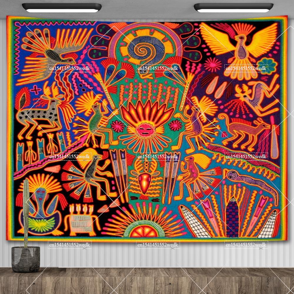 Mexico Mexican Mayan Tribal Art Tapestry Wall Hanging Ethnic Paintings Psychedelic Aesthetic Background Cloth Home Decorations