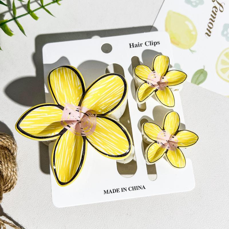 Printed Flower Clip Set High-end Seaside Vacation Flower Hair Clip Shark Clip Hair Accessory