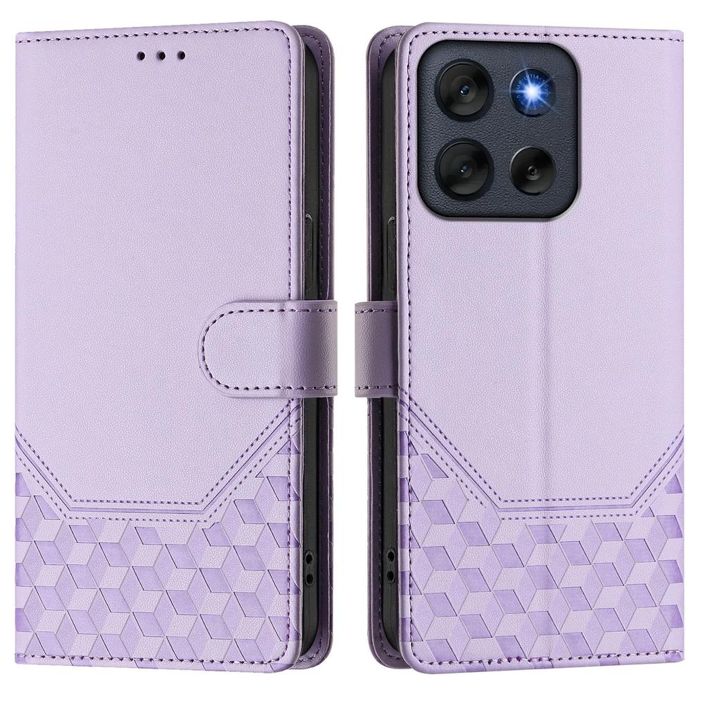 For Motorola Moto G56 5G Case Imprinted Honeycomb RFID Blocking Leather Phone Cover with Strap