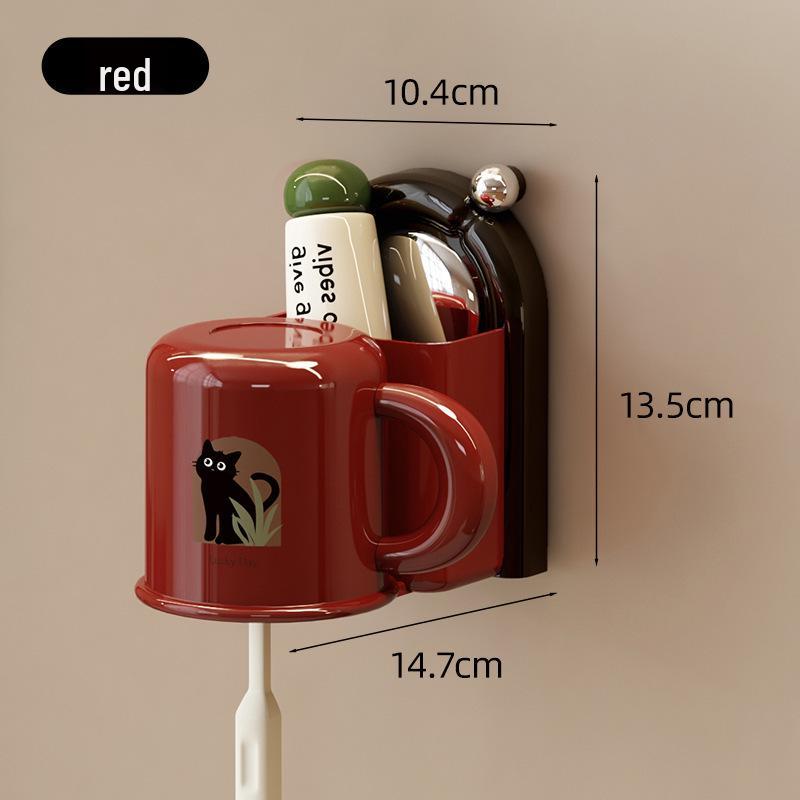 Magnetic Suction Cup Toothbrush Holder & Wall-Mounted Wash Cup Set красный