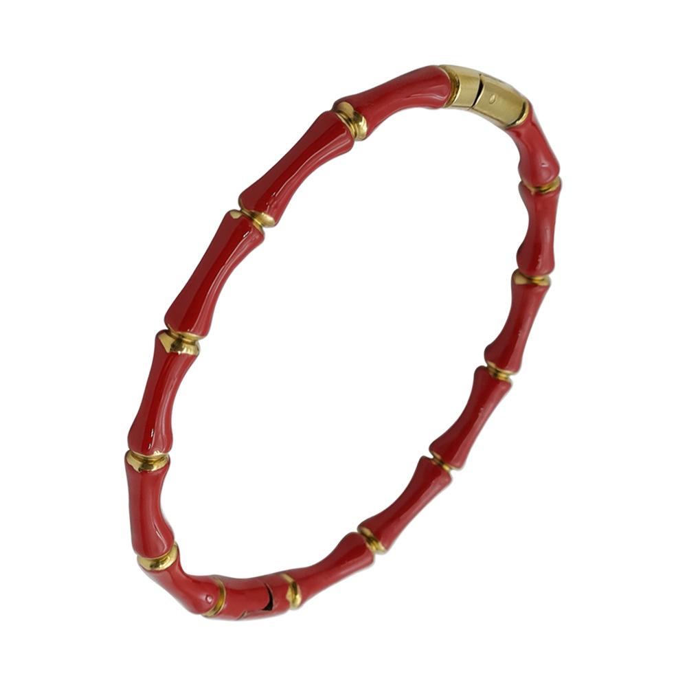 Gold Bamboo Pattern Women's Bracelet with Colored Epoxy Resin
