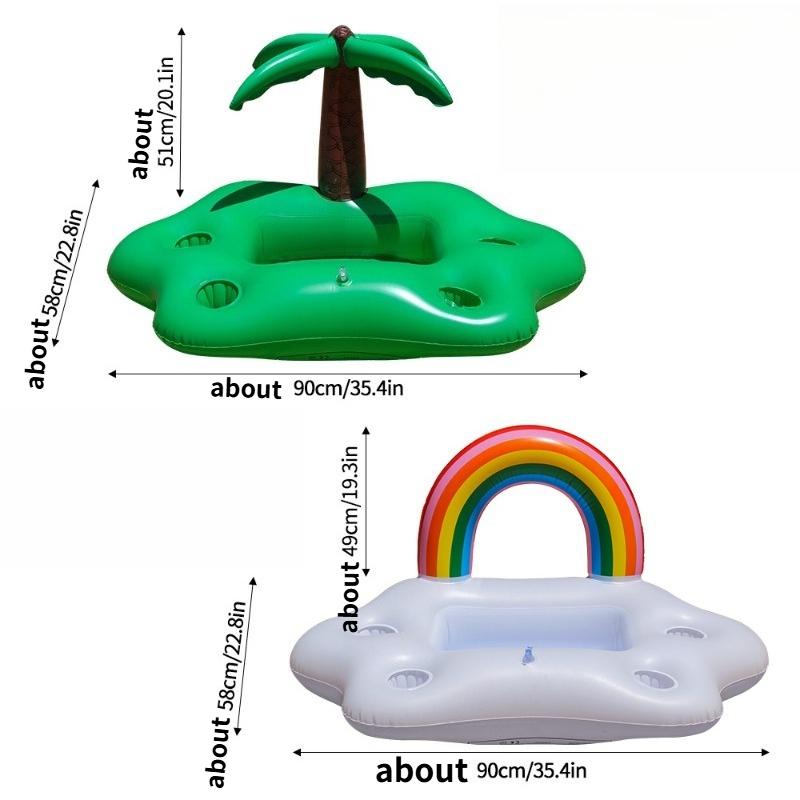 Inflatable Rainbow Cloud Ice Bar Tray Coconut Tree Cup Holder Floating Drink Rack For Summer Pool Party Beverage Storage Decor