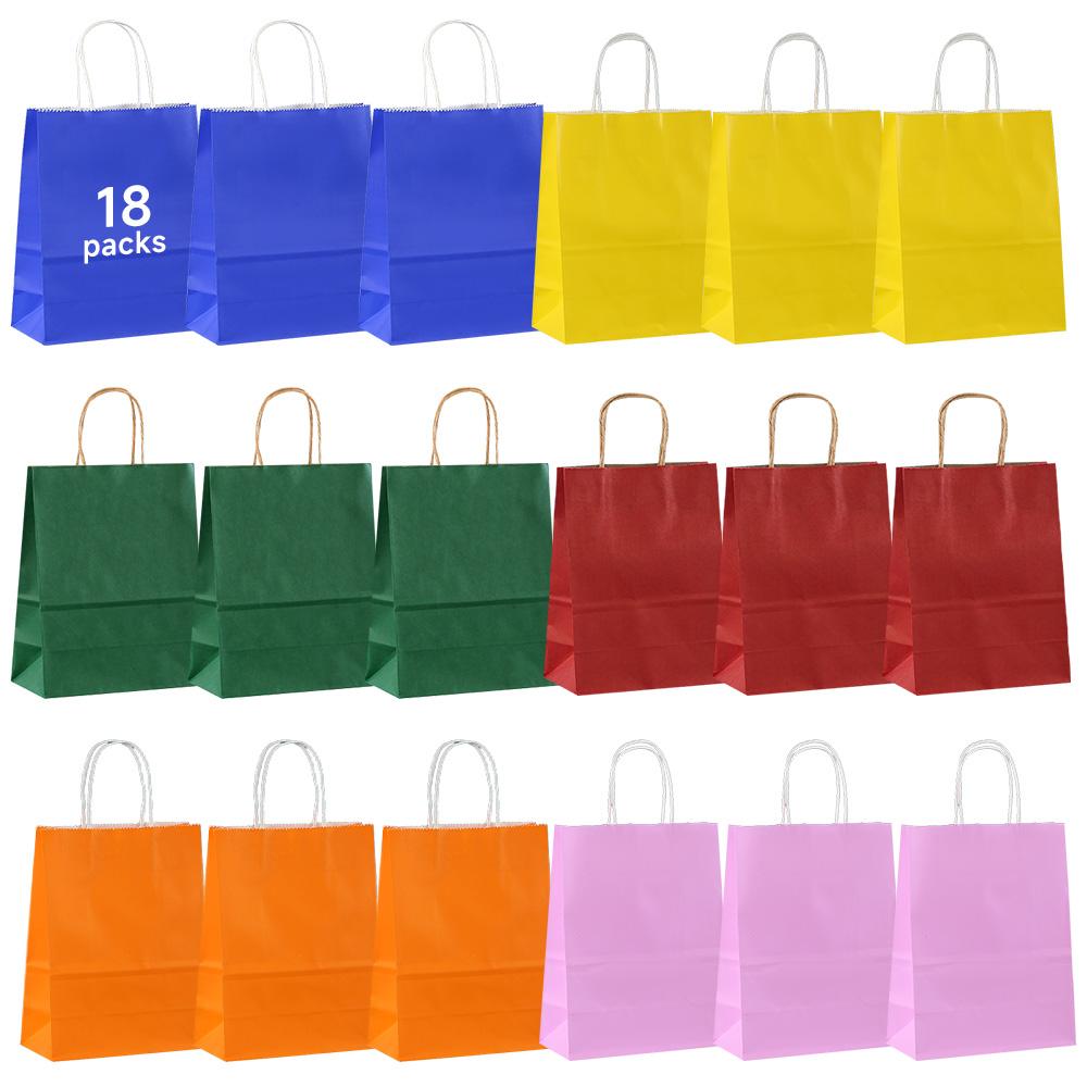 18 Pcs Multi-color 8.26x5.9in Gift Bag, Craft Gift Bag, Birthday, Wedding, Party Christmas Halloween Paper Bag, Kraft Paper Bag