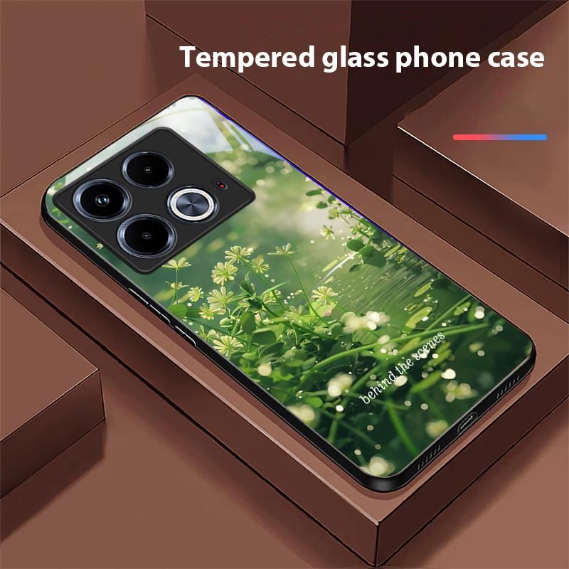 

Blue Flower Element For Infinix Note 40 4G 30i 12 G96 Smart 8 Hot 9 Play 10 11S 12 20i 50 Pro Plus 5G Tempered Glass Phone Case Infinix Hot 9 Play