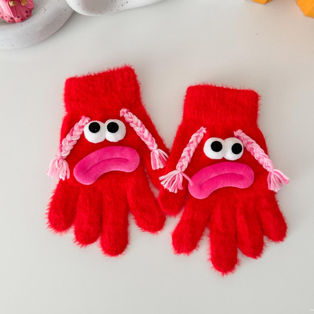 Ladies' Faux Mink  Split Finger Gloves Are Cute And Funny, With A Sausage Mouth That Keeps Warm And Thick Furry Five Finger Gloves