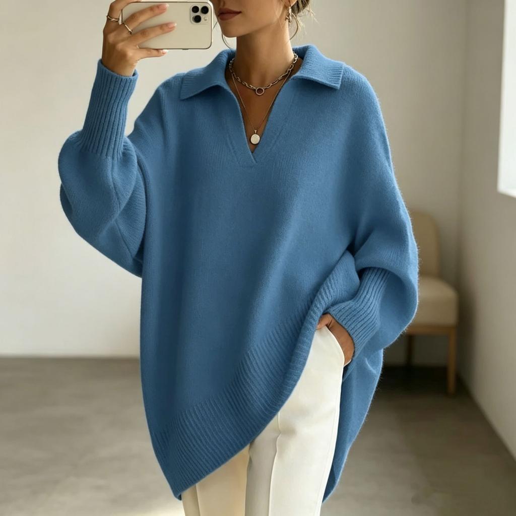 Women's Color Long Sleeve Knit Sweater Oversized Relaxed Fit Casual Outwear